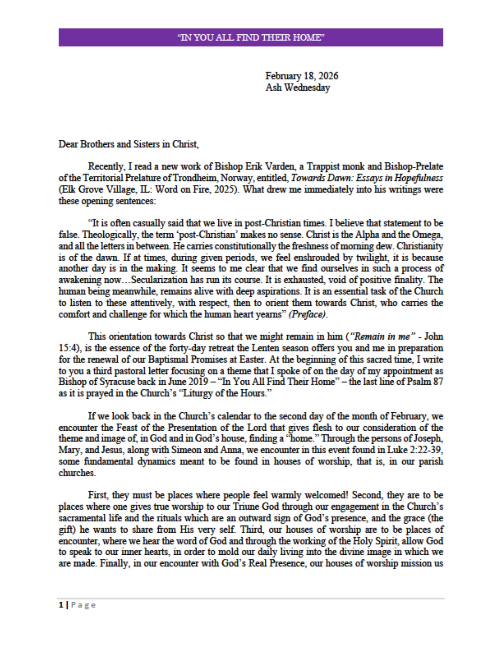 Letter from the Bishop 2.18.26